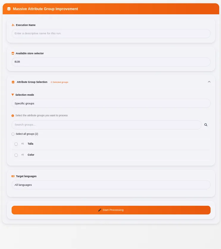 App Screenshot: Atribūti Grid