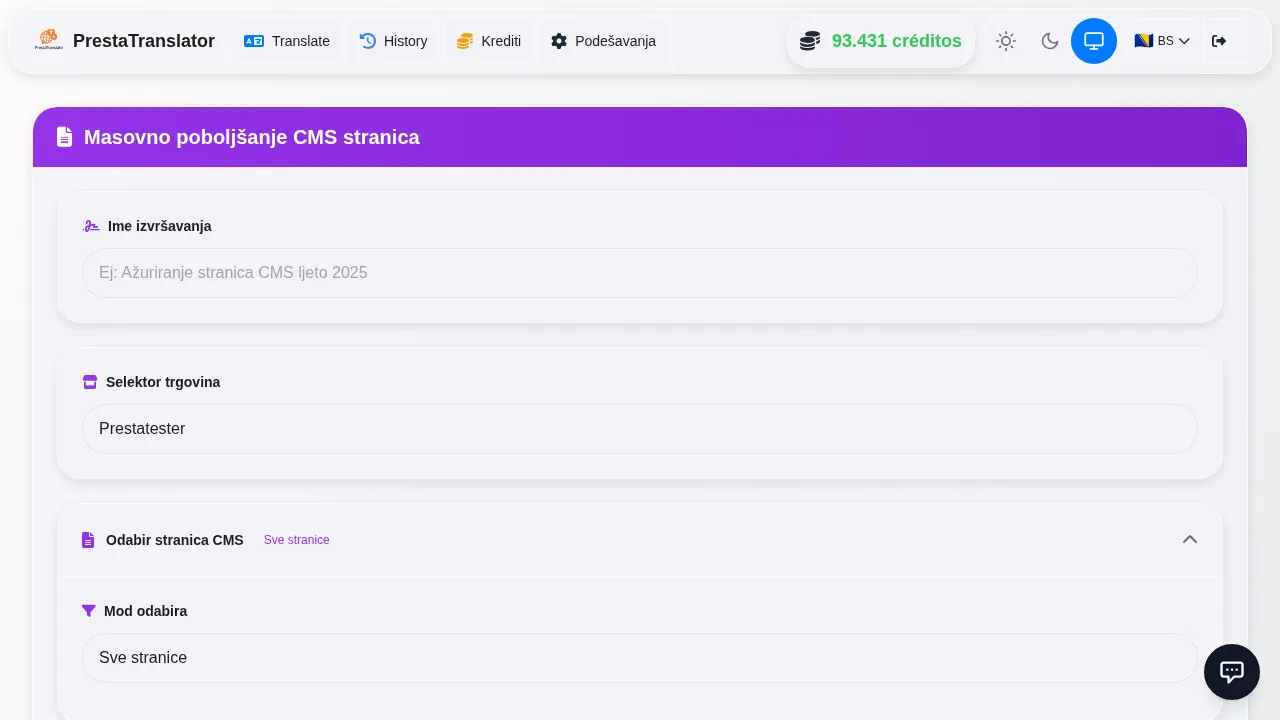 App Screenshot: Stranice CMS-a Grid
