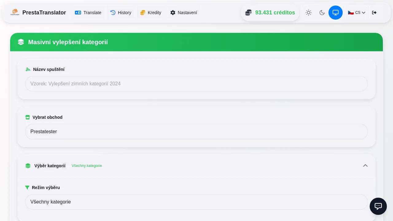 Translating categories follows the same workflow.