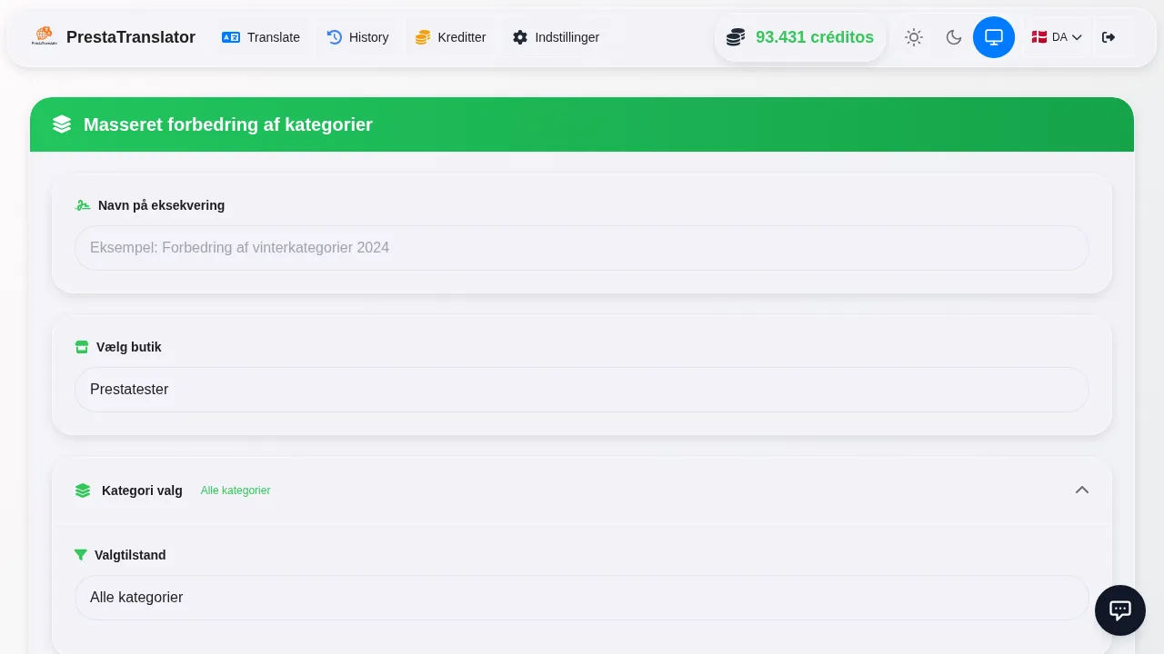 Translating categories follows the same workflow.