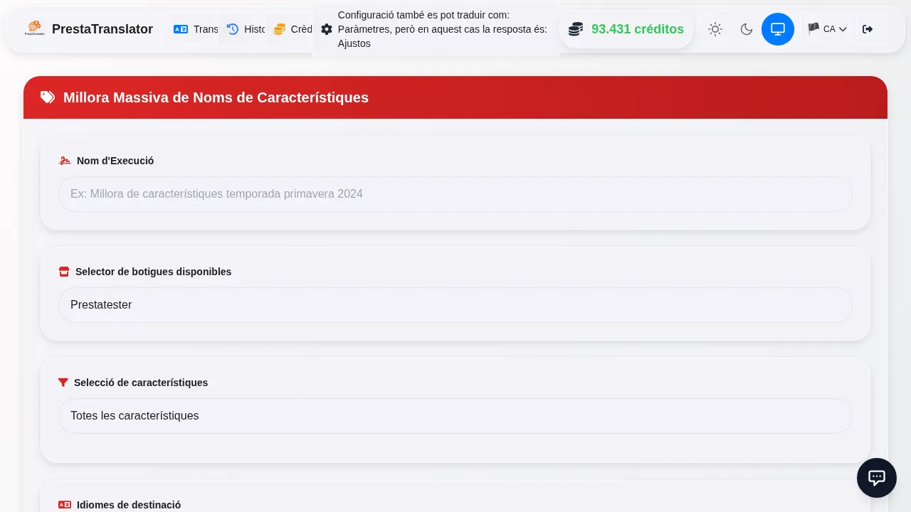 App Screenshot: Característiques Grid