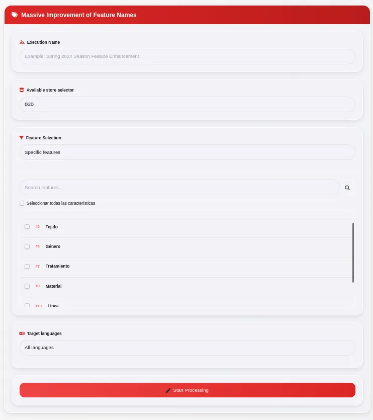App Screenshot: Karakteristikat Grid