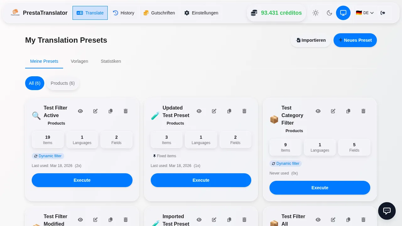 Gespeicherte Vorlagen.
