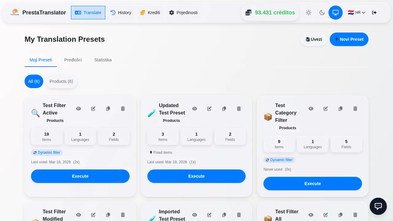 Saved presets ready to execute.