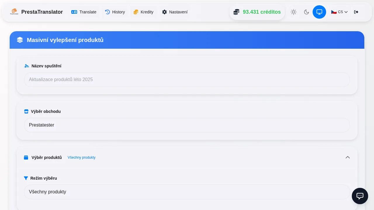 The product translation interface.