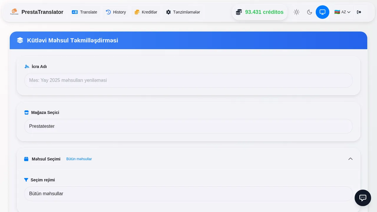 The product translation interface.