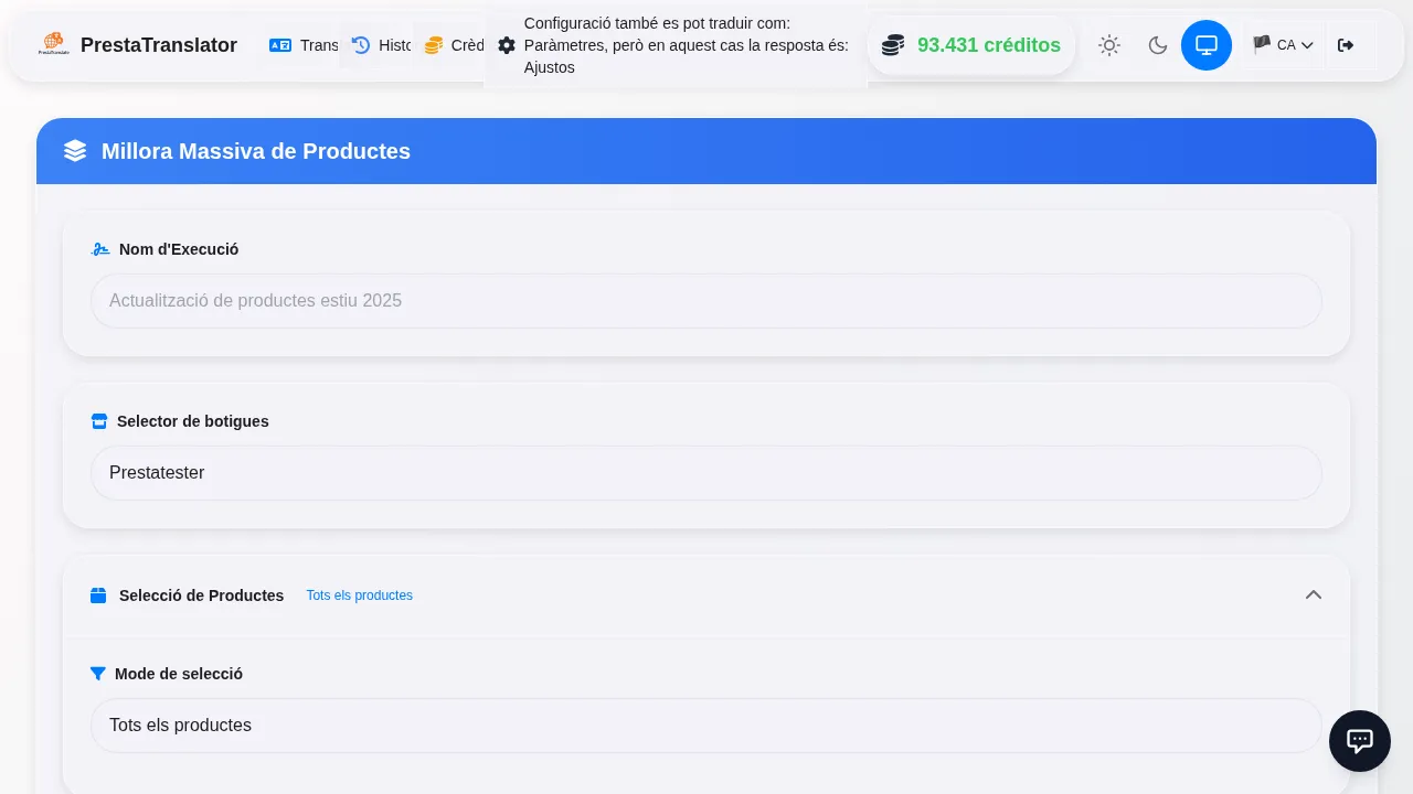 The product translation interface.